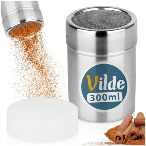 Pojemnik z sitkiem do cukru pudru i cynamonu stalowy 300 ml