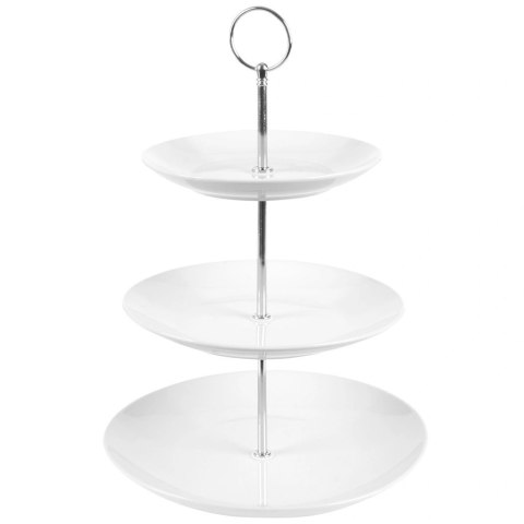 Patera Porcelanowa 3-piętrowa Biała na Ciasta Owoce Desery VILDE