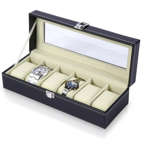 Pudełko Szkatułka na Zegarki Etui Czarne 6 Miejsc 305 x 11 x 8 cm VILDE