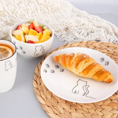Talerzyk Deserowy Porcelanowy 20,5 cm Kotek Biały Talerz dla Dzieci
