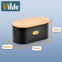 Chlebak Owalny Metalowy Czarny z Deską Bambusową do Krojenia Chleba