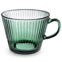 Duża Szklanka z Uchem do Kawy Herbaty Zielona Ryflowana 420 ml