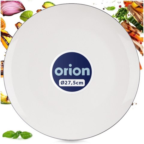 Duży Talerz Obiadowy Płytki Porcelanowy Biały z Czarną Obwódką 27 cm