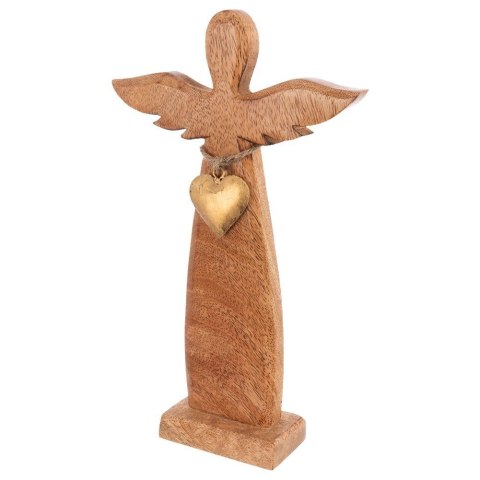 Figurka Dekoracyjna Anioł Drewniana Drewno Mango Złote Serce 26 cm ORION