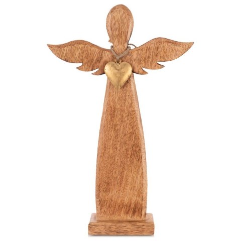 Figurka Dekoracyjna Anioł Drewniana Drewno Mango Złote Serce 42 cm ORION