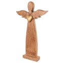 Figurka Dekoracyjna Anioł Drewniana Drewno Mango Złote Serce 42 cm ORION
