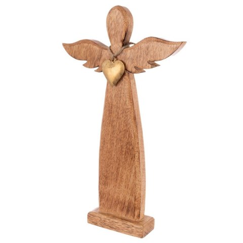 Figurka Dekoracyjna Anioł Drewniana Drewno Mango Złote Serce 42 cm ORION