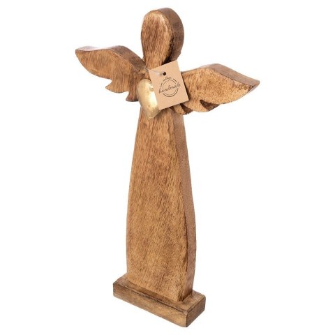 Figurka Dekoracyjna Anioł Drewniana Drewno Mango Złote Serce 42 cm ORION