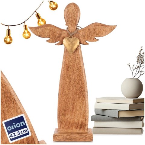 Figurka Dekoracyjna Anioł Drewniana Drewno Mango Złote Serce 42 cm ORION