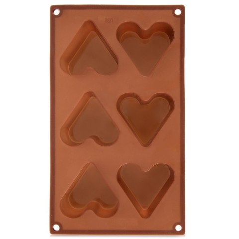 Forma Silikonowa do Muffinek Ciastek Serca 6 szt. Brązowa 29 x 17,5 cm