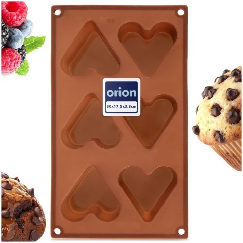 Forma Silikonowa do Muffinek Ciastek Serca 6 szt. Brązowa 29 x 17,5 cm