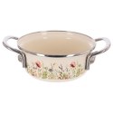 Garnek Emaliowany Kremowy w Kwiaty Maki 16 cm 0,95 L na Indukcję