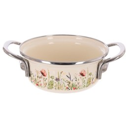 Garnek Emaliowany Kremowy w Kwiaty Maki 16 cm 0,95 L na Indukcję