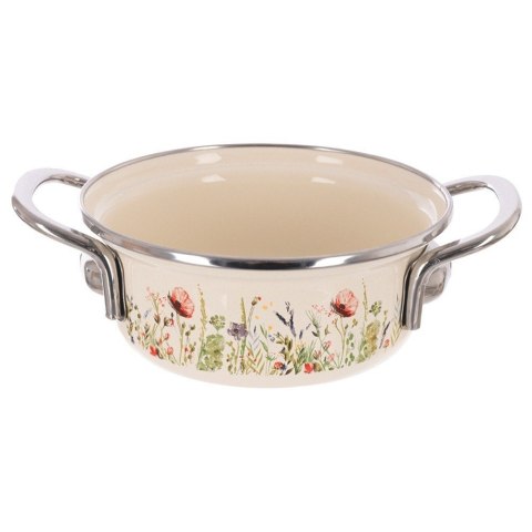 Garnek Emaliowany Kremowy w Kwiaty Maki 16 cm 0,95 L na Indukcję