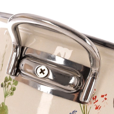 Garnek Emaliowany Kremowy w Kwiaty Maki 16 cm 0,95 L na Indukcję