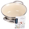 Garnek Emaliowany Kremowy w Kwiaty Maki 16 cm 0,95 L na Indukcję