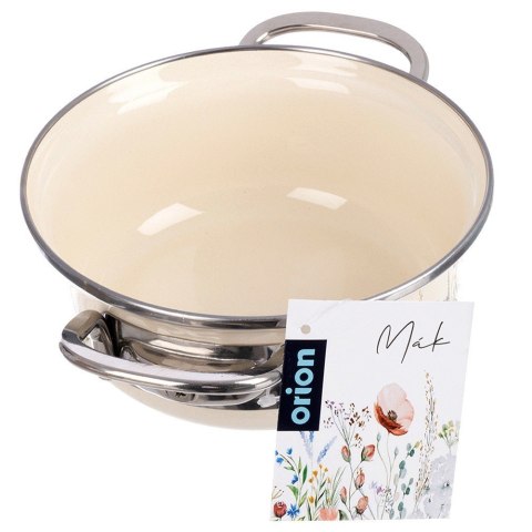 Garnek Emaliowany Kremowy w Kwiaty Maki 16 cm 0,95 L na Indukcję