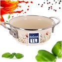Garnek Emaliowany Kremowy w Kwiaty Maki 16 cm 0,95 L na Indukcję