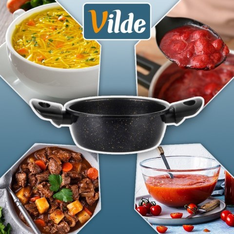 Garnek Granitowy Non-Stick do Gotowania Duszenia Czarny 1,2 L VILDE