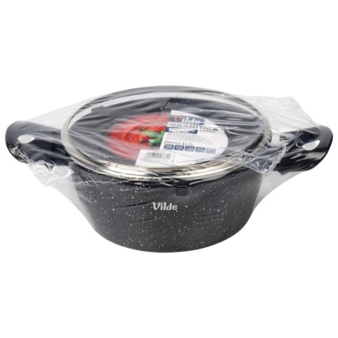 Garnek Granitowy z Pokrywką Indukcja Czarny 2,2 L 20 cm VILDE