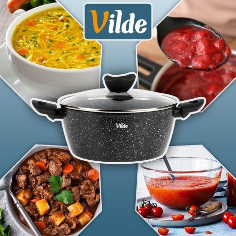 Garnek Granitowy z Pokrywką Indukcja Czarny 3,6 L 24 cm VILDE