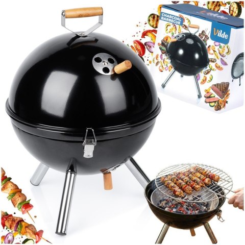 Grill Węglowy Kociołek Przenośny Turystyczny z Pokrywą Czarny 31 cm VILDE