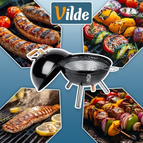 Grill Węglowy Kociołek Przenośny Turystyczny z Pokrywą Czarny 31 cm VILDE