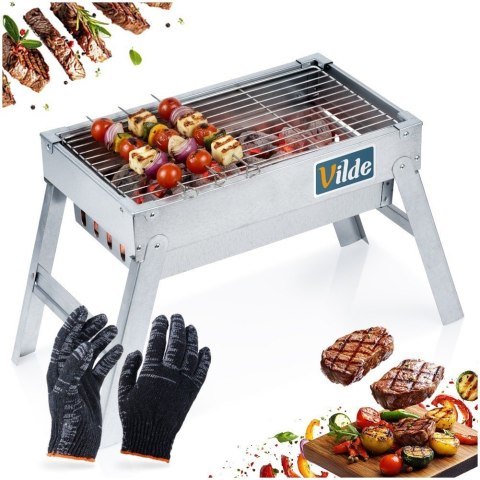 Grill Węglowy Turystyczny Przenośny Składany ze Stali Nierdzewnej VILDE