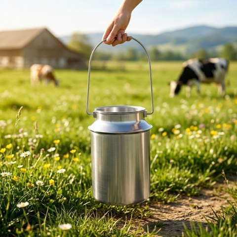 Kanka na Mleko Pojemnik Stalowy z Pokrywką i Uchwytem Srebrny 7,5 L VILDE