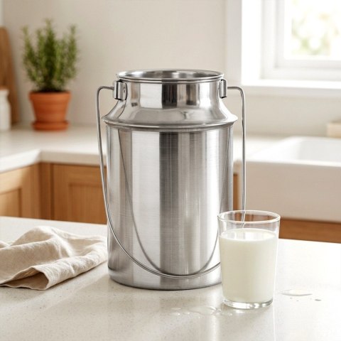 Kanka na Mleko Pojemnik Stalowy z Pokrywką i Uchwytem Srebrny 7,5 L VILDE