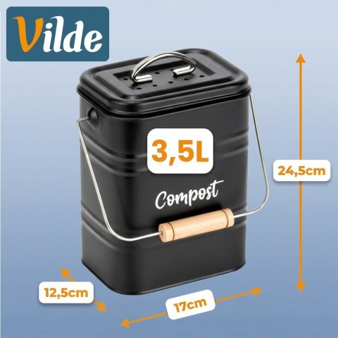Kompostownik Kuchenny Pojemnik na Bio Odpady z Filtrem Węglowym 3.5L Black