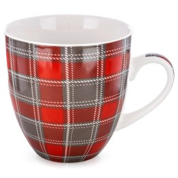 Kubek Porcelanowy XXL do Kawy Herbaty Duży w Czerwono-Szarą Kratkę 1 L