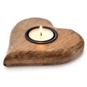 Świecznik Serce Drewno MANGOWCA na Tealight 12,5 cm Duży Boho