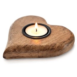 Świecznik Serce Drewno MANGOWCA na Tealight 12,5 cm Duży Boho