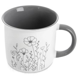 Kubek Porcelanowy 400 ml ORION Kwiaty Biały ze Szarym Wnętrzem do Zmywarki