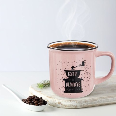 Kubek do Kawy Ceramiczny Różowy 370 ml ORION z Dekorem do Zmywarki