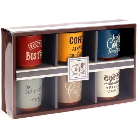 Kubki do Espresso 110 ml Kolorowe Napisy Zestaw 6 szt. Ceramika