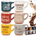 Kubki do Espresso 110 ml Kolorowe Napisy Zestaw 6 szt. Ceramika