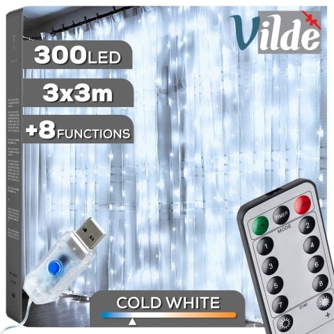 Kurtyna Świetlna 300 led 3 m ORION z Pilotem Zimna Barwa usb