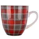 Kubek Porcelanowy XXL do Kawy Herbaty Duży w Czerwono-Szarą Kratkę 1 L