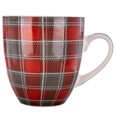 Kubek Porcelanowy XXL do Kawy Herbaty Duży w Czerwono-Szarą Kratkę 1 L