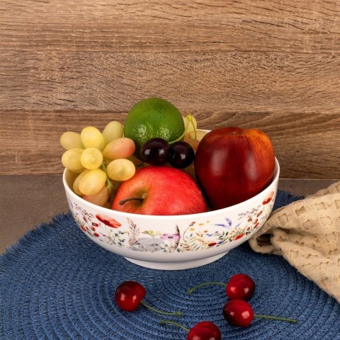 Miska Porcelanowa na Sałatkę Owoce Duża w Polne Kwiaty Maki 1,6 L ORION