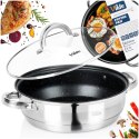 Patelnia Głęboka Stalowa z Pokrywką Powłoka Granitowa 3,1 L 24 cm