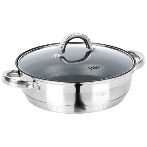 Patelnia Głęboka Stalowa z Pokrywką Powłoka Granitowa 3,1 L 24 cm