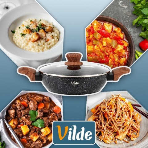 Patelnia Granitowa Głęboka z Uchwytami i Pokrywką 2,2 L 24 cm VILDE