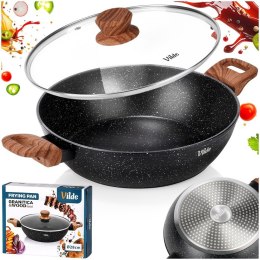 Patelnia Granitowa Głęboka z Uchwytami i Pokrywką 3,5 L 28 cm VILDE
