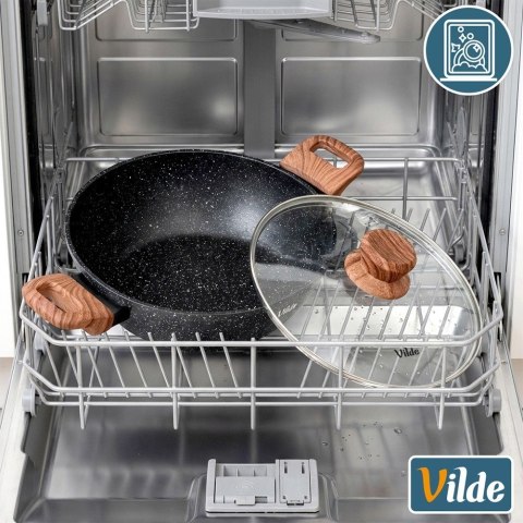 Patelnia Granitowa Głęboka z Uchwytami i Pokrywką 3,5 L 28 cm VILDE
