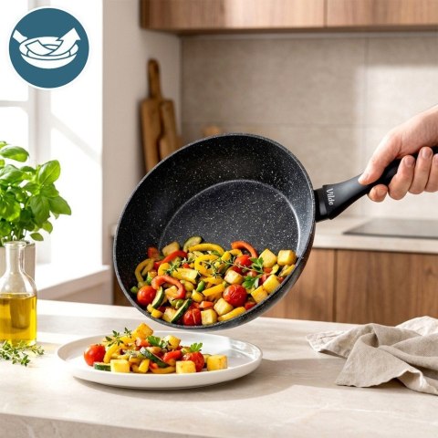 Patelnia Granitowa z Uchwytem Soft Touch Indukcja Czarna 28 cm VILDE
