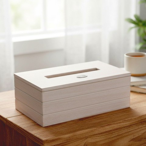 Pojemnik na Chusteczki Beżowy Chustecznik Drewniany Organizer 25x13,5x9 cm