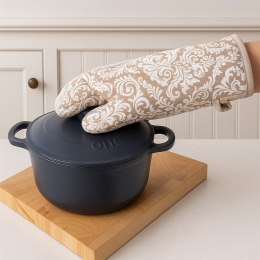 Rękawica Kuchenna Bawełniana z Magnesem Beżowa we Wzory 32 cm
